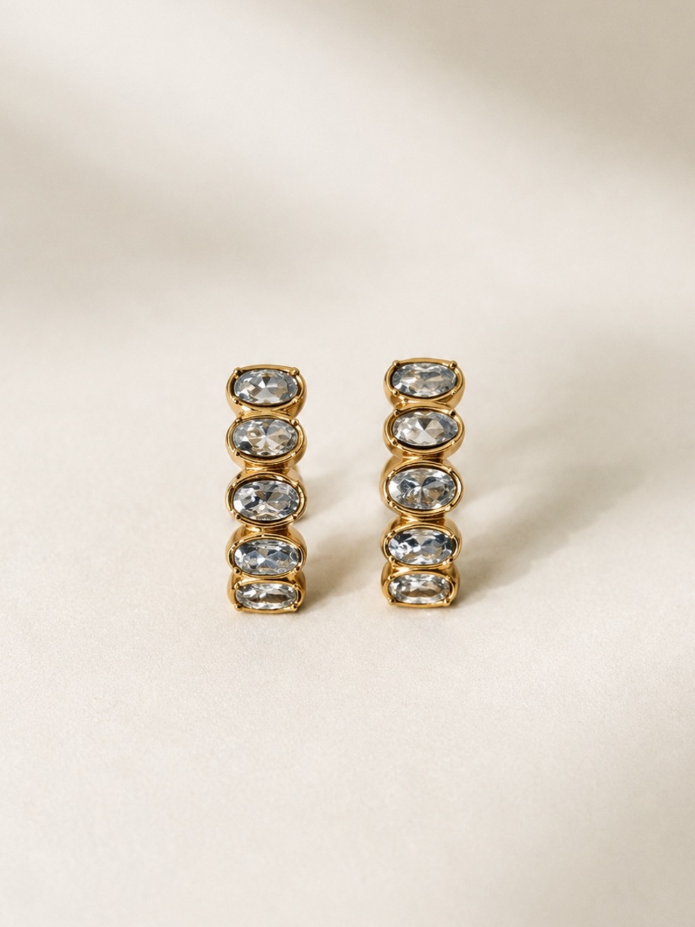 18K Gold PVD Clear Oval Stone Huggie Earrings